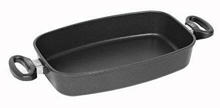 AMT Gastroguss AMT Bräter Flach 33 X 21 Cm Aus Aluguss Für Induktion Bräterunterbau Mit Glasdeckel