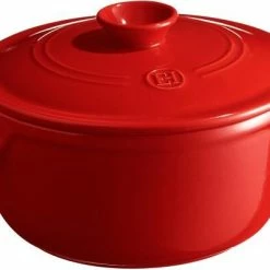 Emile Henry Schmortopf Rund In Granatapfel 28 Cm / 20 Cm / 12,5 Cm / 5,3 Liter / 4 Kg